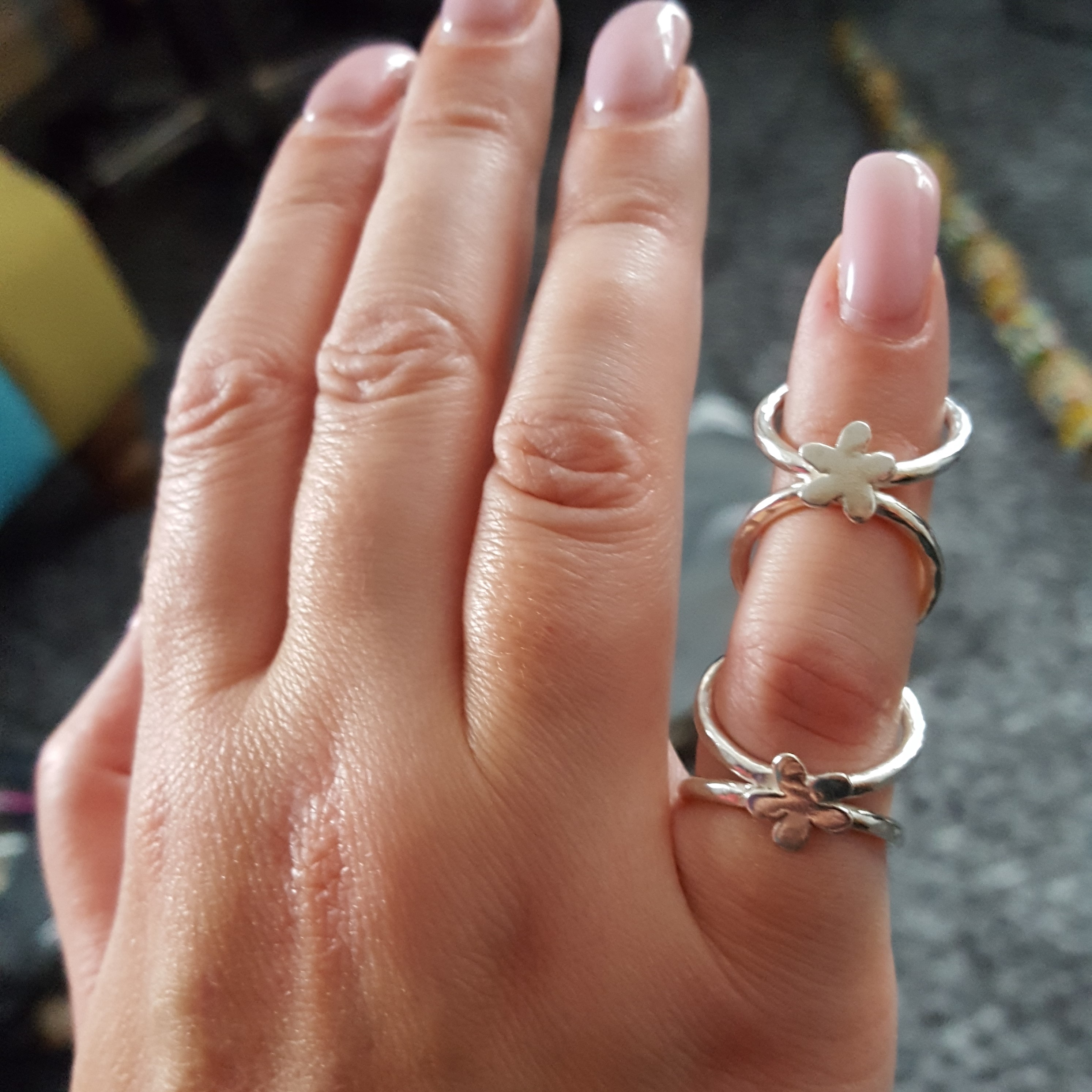 Silver splint ring with flower design Jude Karnon Jewellery