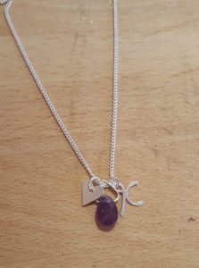 Amethyst, heart and ‘K’ charm pendant