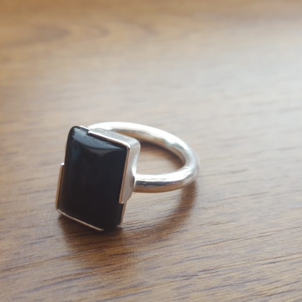 Handmade silver black onyx statement ring