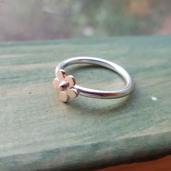 Rose gold flower and silver ring