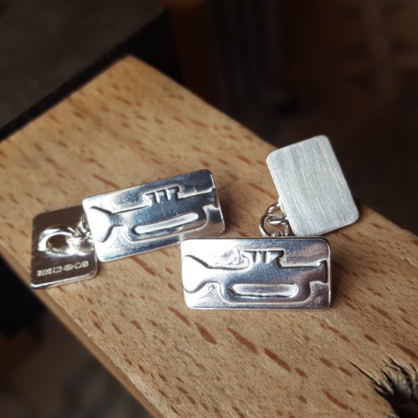 Sterling silver trumpet cuff links