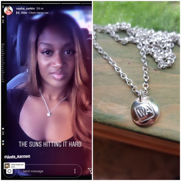 Sasha Corbin wearing Jude's netball position charm necklace