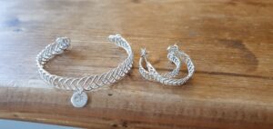 Celtic cuff bangle with initial charm and matching earrings
