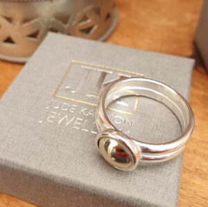 Silver and gold gem ring