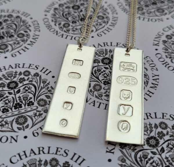 Sterling silver ingot necklaces to commemorate the coronation of King Charles III