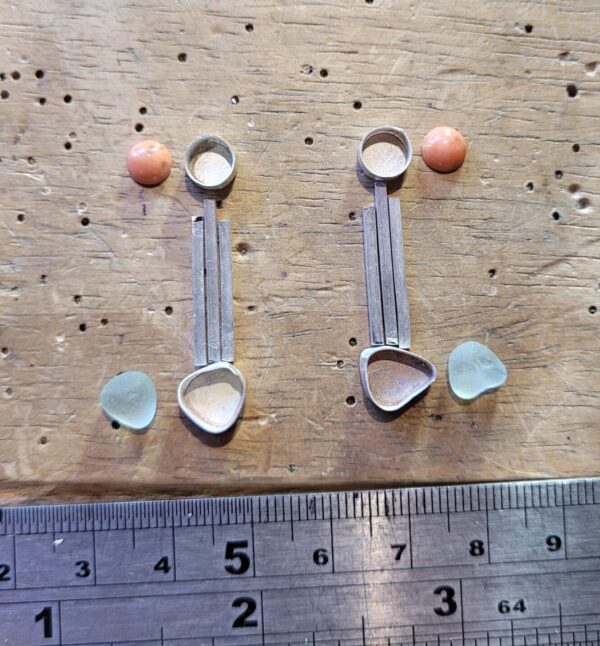 The making of the coral and seaglass earrings