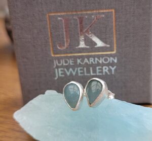 Aquamarine cabochon stud earrings