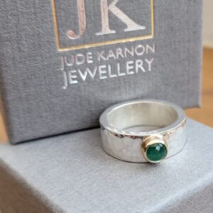 Silver and gold chunky ring with emerald cabochon