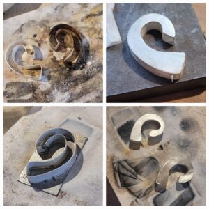 The earring making process for pearl earrings.