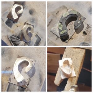 The earring making process for pearl earrings.