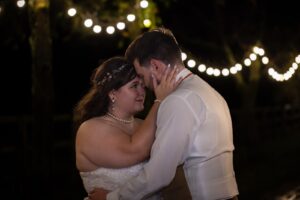 The beautiful bride on her wedding day wearing the pearl earrings.