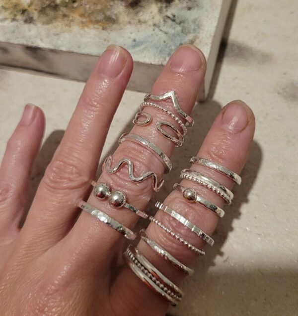 Silver stacking rings made in my stacking ring workshop.