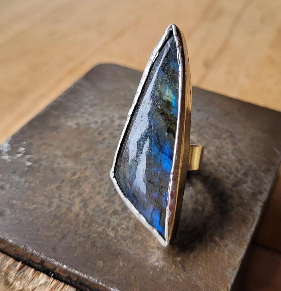 Customer's own labradorite set as a ring in my gem setting workshop.