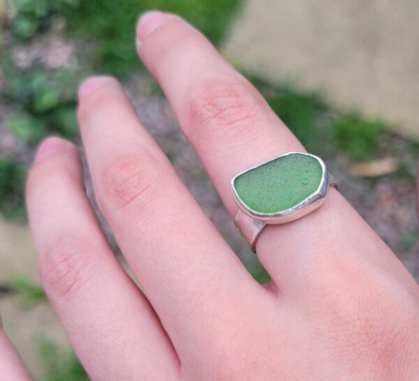 Green seaglass set ring made in my seaglass workshop.