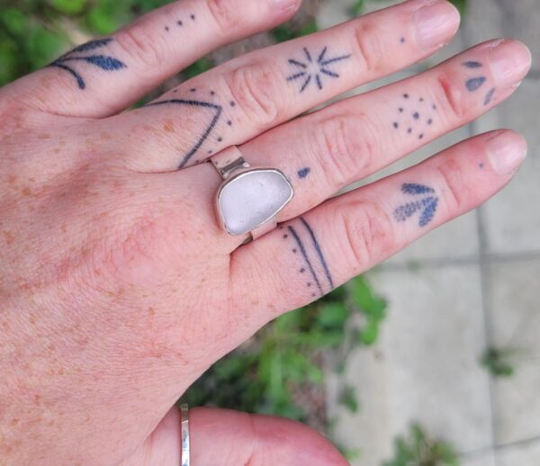 Lilac seaglass set ring made in my seaglass workshop.