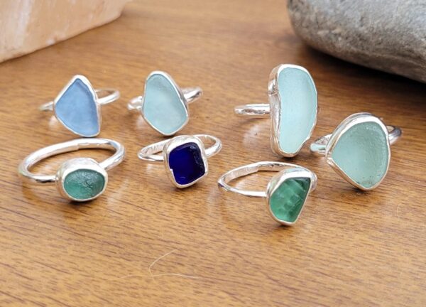 Seaglass rings made at my seaglass workshop.