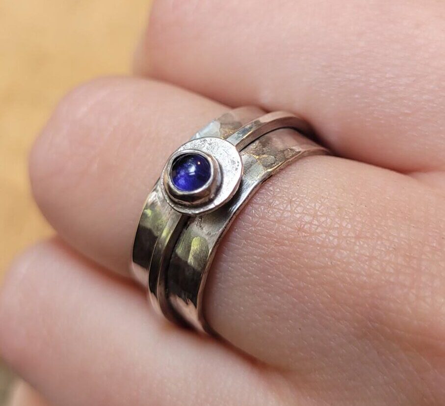 Silver ring set with amethyst in my gem setting workshop.